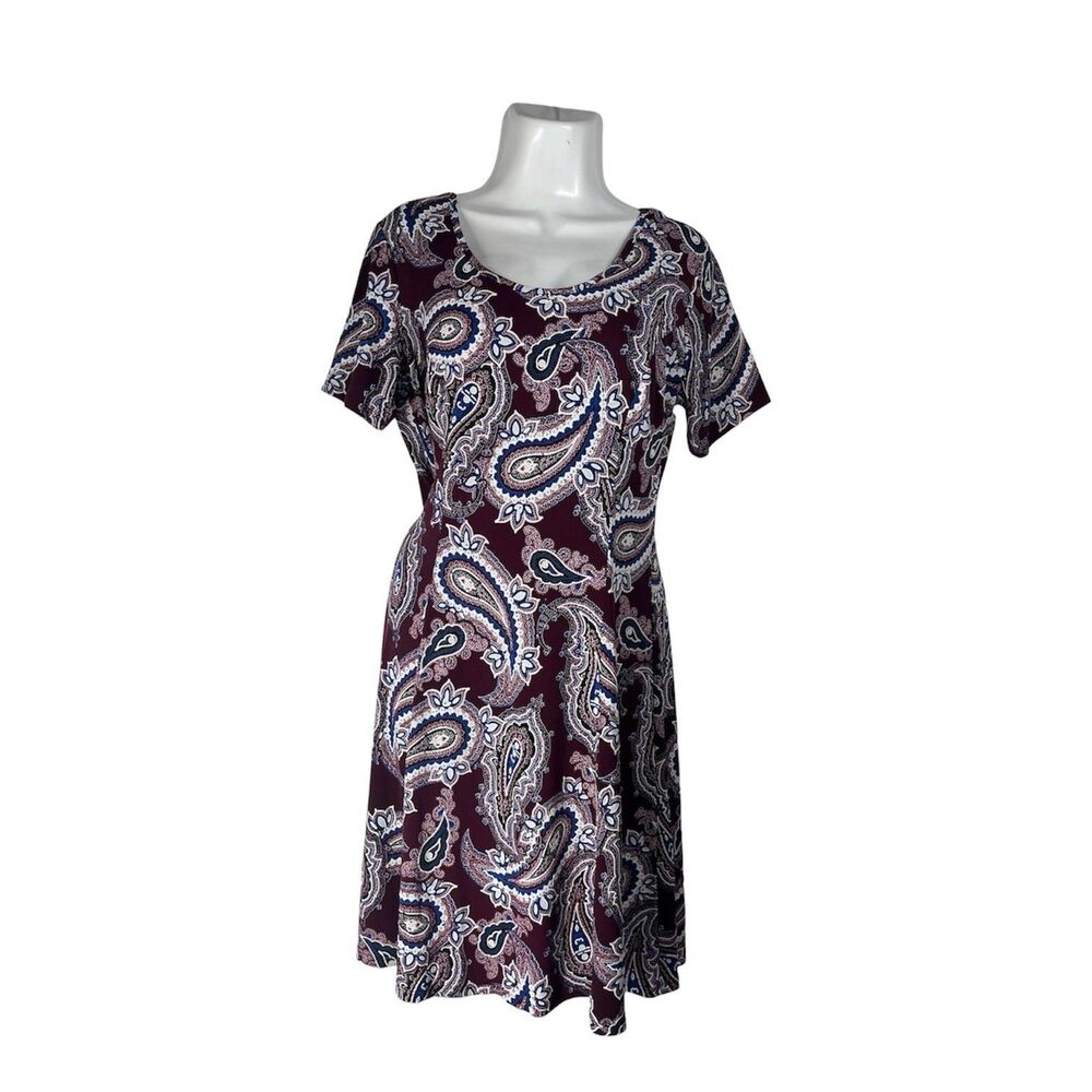 Sami & Jo Burgundy Paisley Mini Dress Medium Crisscross Back Short Sleeve Boho